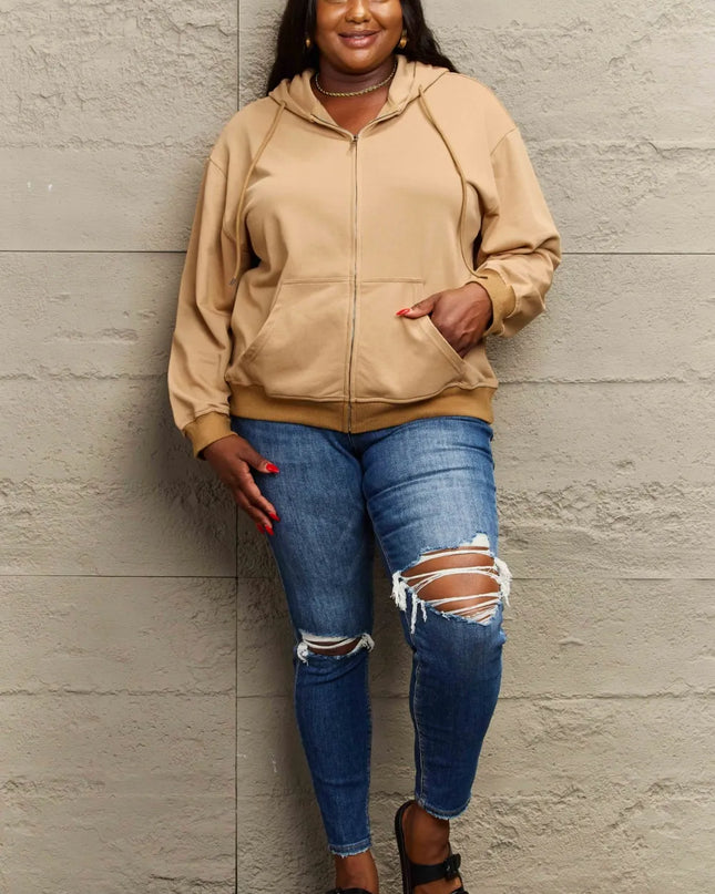 Full Size Zip Up Long Sleeve Hooded Jacket