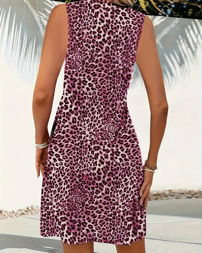 Leopard V-Neck Sleeveless Mini Dress