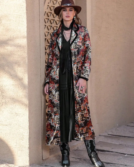 Printed Open Front Long Sleeve Outerwear