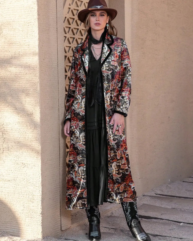 Printed Open Front Long Sleeve Outerwear