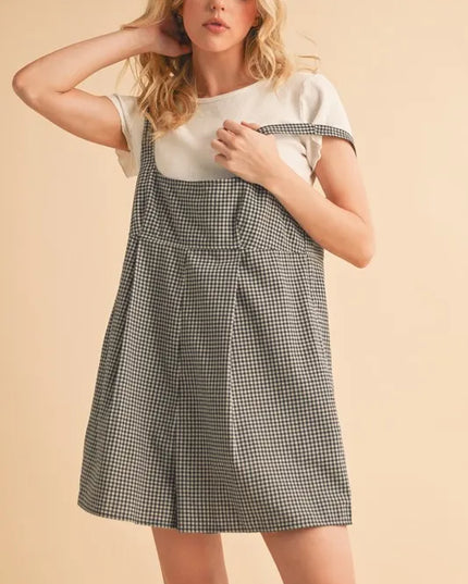 Aemi+Co Plaid Square Neck Romper