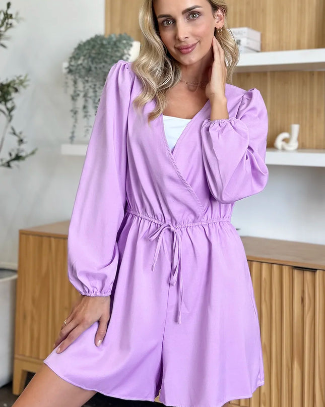 Double Take Full Size Drawstring Long Sleeve Romper