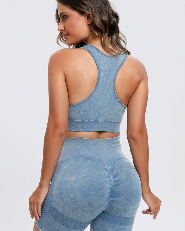 3 Piece Washed Square Neck Wide Strap Active Set 