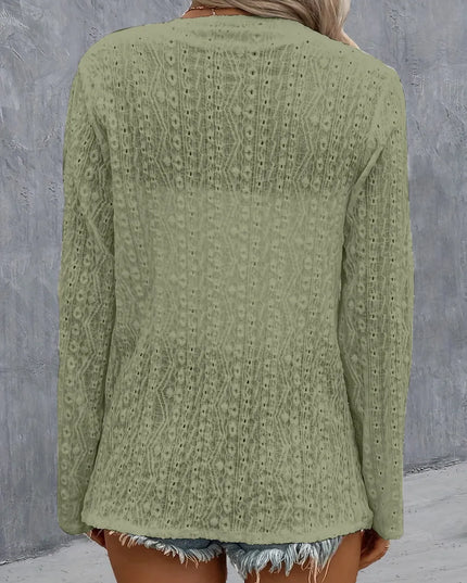 Eyelet Roll-Tab Sleeve Cardigan