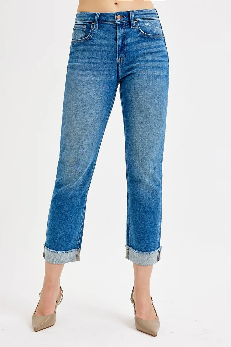 RISEN Full Size High Rise Boyfriend Fit Ankle Jeans Plus SIze DARK