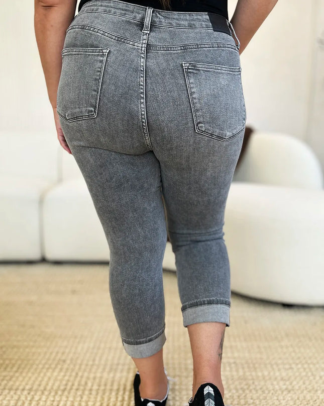 Judy Blue Full Size Button Fly High Waist Cuffed Capris