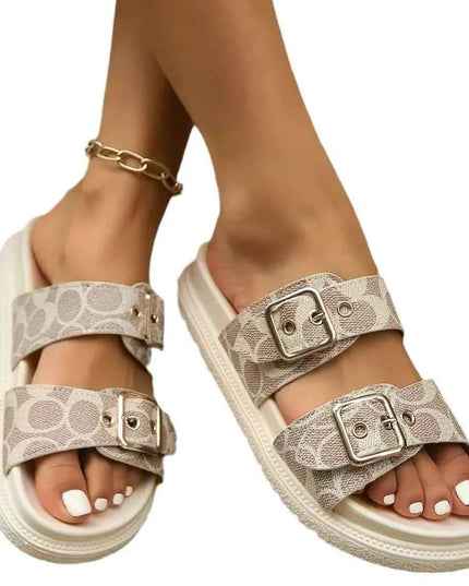 Open Toe Double Buckle Sandals