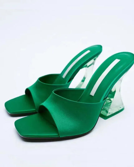 Open Toe High Heel Sandals Dark Green