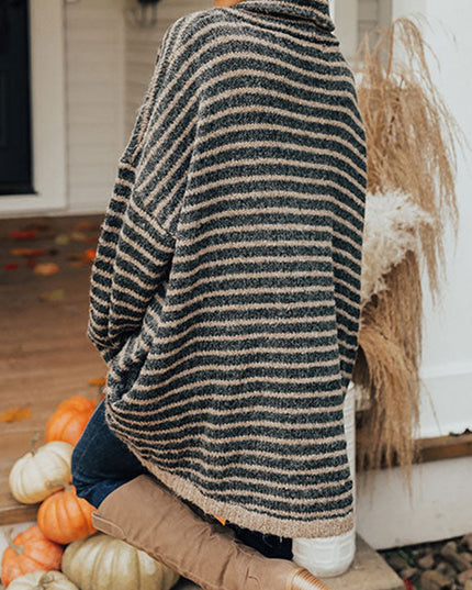 Striped Turtleneck Sweater with Pockets