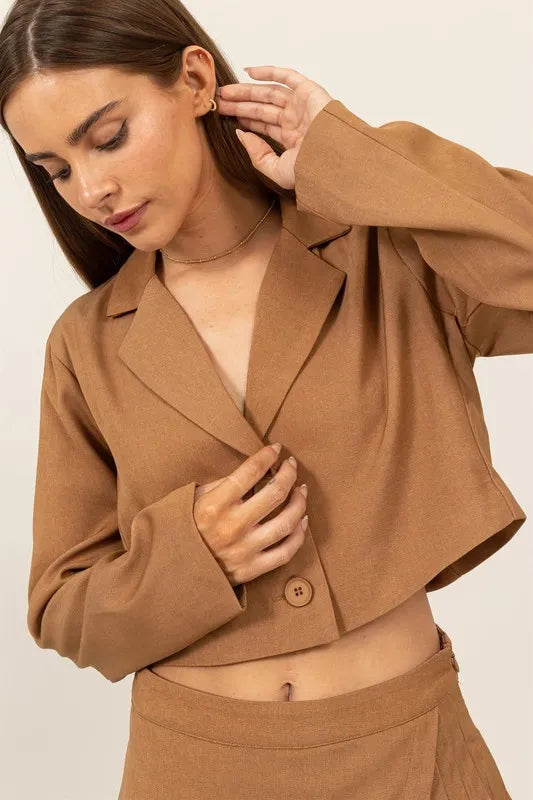 HYFVE Cropped Button-Down Blazer KHAKI