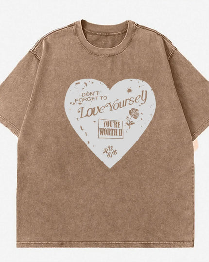 Heart Round Neck Short Sleeve T-Shirt 