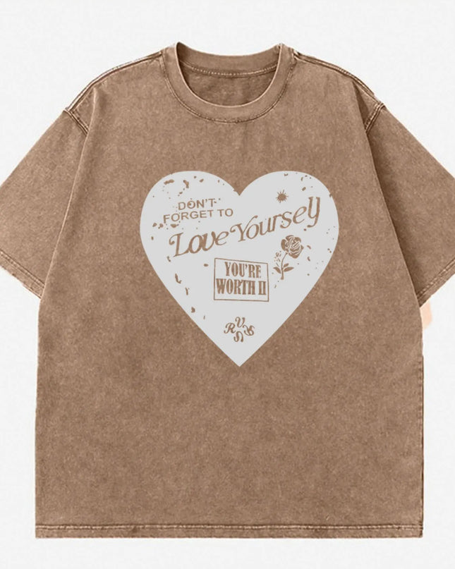 Heart Round Neck Short Sleeve T-Shirt 