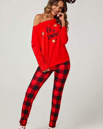 Let It Snow* Christmas Long Sleeve Sweatshirt Top & Trousers Co Ord in Red