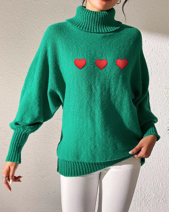 Heart Turtleneck Long Sleeve Sweater