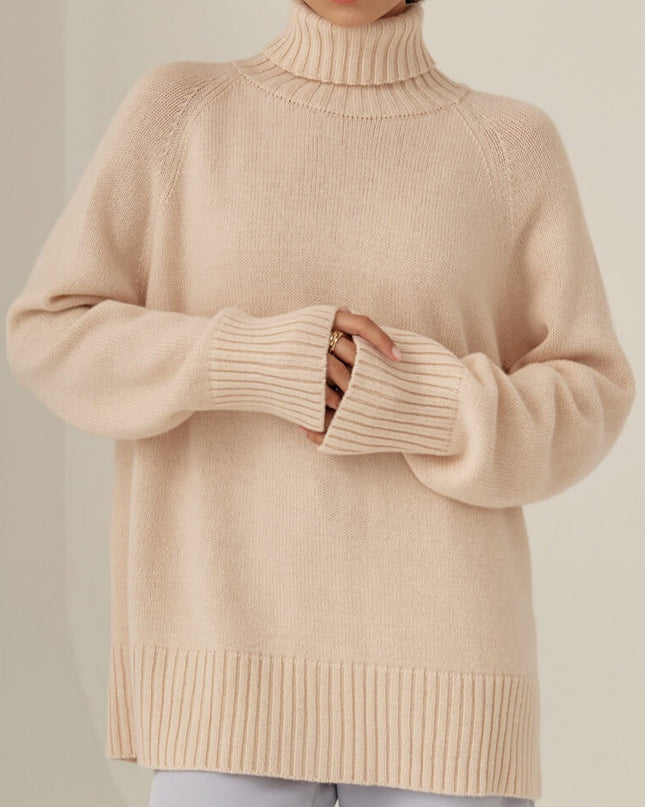 Turtle Neck Raglan Sleeve Sweater Sand
