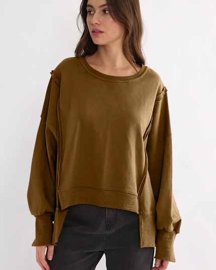 Exposed Seam High-Low Long Sleeve Sweatshirt