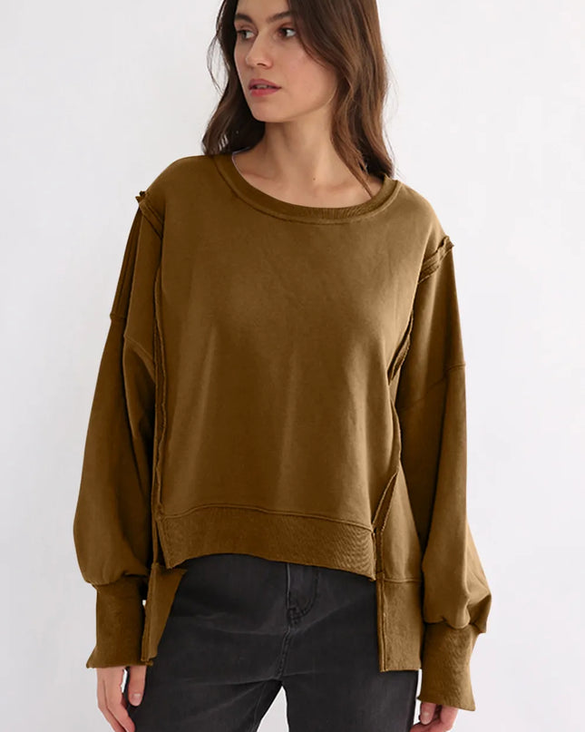 Exposed Seam High-Low Long Sleeve Sweatshirt