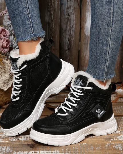 High-Top Platform Chunky Sneaker Boots with Lace-Up