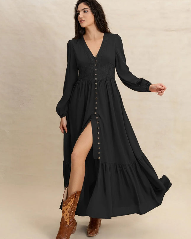 V-Neck Long Sleeve Dress 