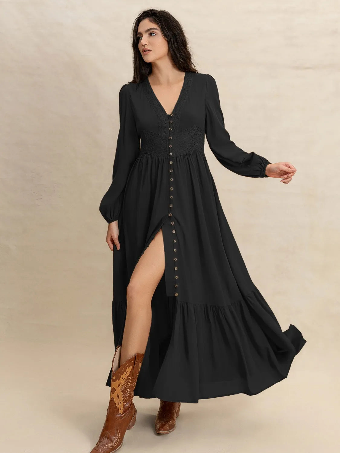 V-Neck Long Sleeve Dress 
