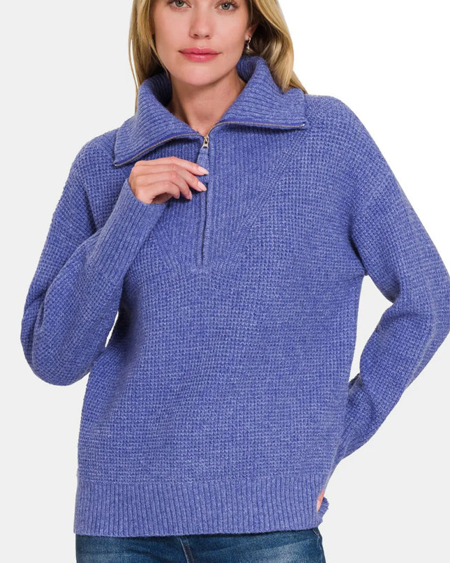 Zenana Half Zip Long Sleeve Sweater