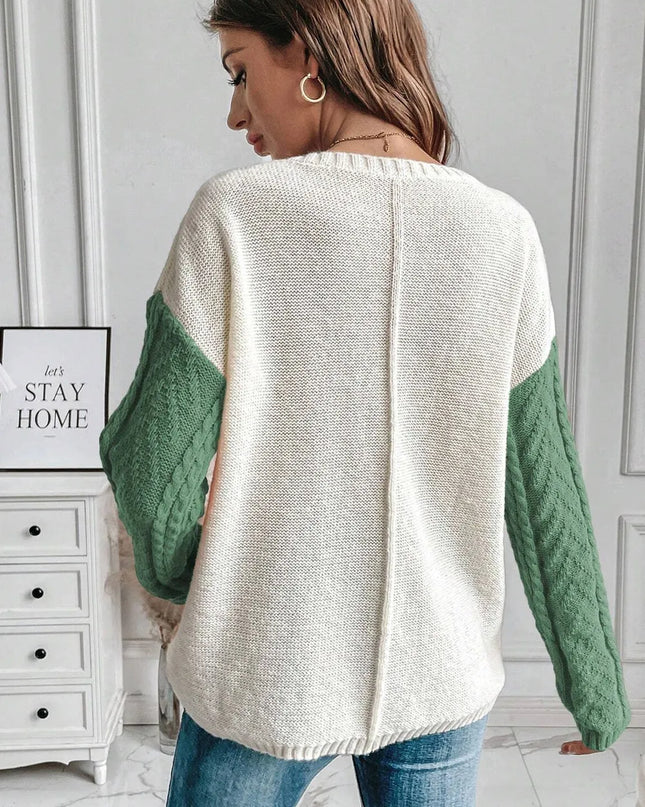 Double Take Full Size Color Block Drop Shoulder Sweater