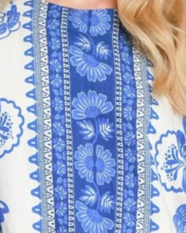 Umgee Full Size Floral Border Print Oversized Top Plus Size