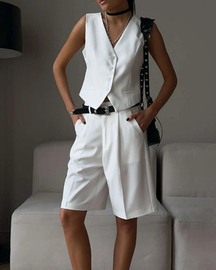 V-Neck Vest and Pants Two-Piece Blazer Set