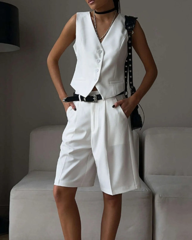 V-Neck Vest and Pants Two-Piece Blazer Set