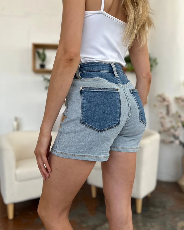 Judy Blue Full Size Color Block Denim Shorts LT MD