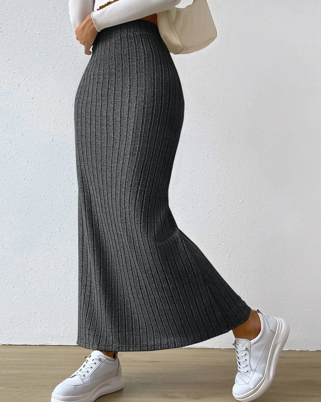 High Waist Ribbed Knit Maxi Skirt