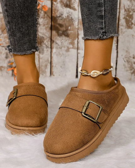 Cozy Buckle Suede Winter Slippers