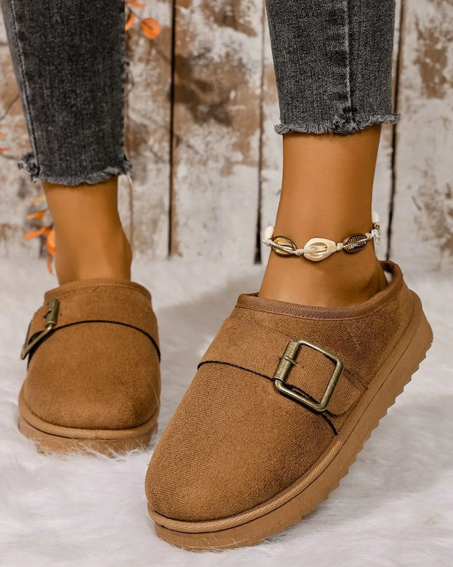 Cozy Buckle Suede Winter Slippers