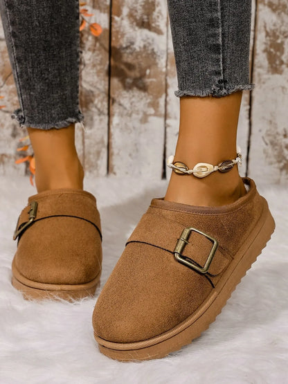 Cozy Buckle Suede Winter Slippers