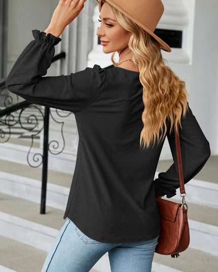 Round Neck Flounce Sleeve Blouse 