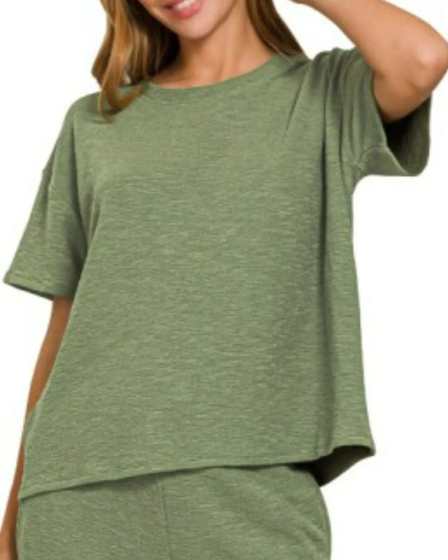 Zenana Slub Short Sleeve T-Shirt and Pants Set