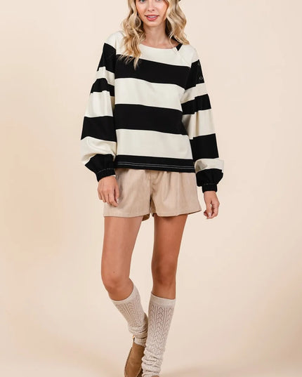 Mittoshop Striped Snap Shoulder Long Sleeve T-Shirt