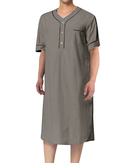 Men's Full Size Button Detail Short Sleeve Lounge Dress Plus Size Grey