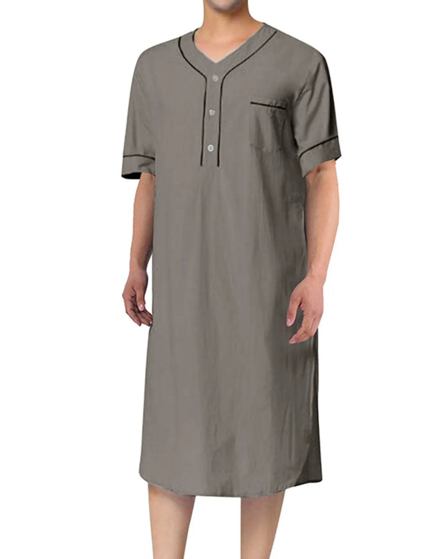 Men's Full Size Button Detail Short Sleeve Lounge Dress Plus Size Grey
