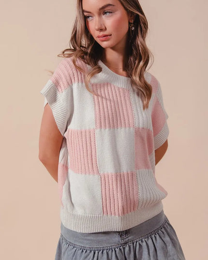 SO ME Check Plaid Casual Sweater Top