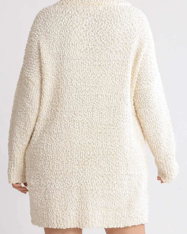 Umgee Full Size High Low Long Sleeve Boucle Sweater Dress Plus Size