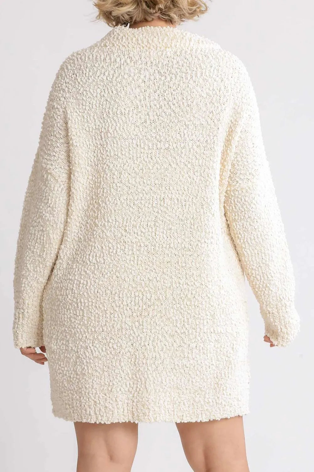 Umgee Full Size High Low Long Sleeve Boucle Sweater Dress Plus Size