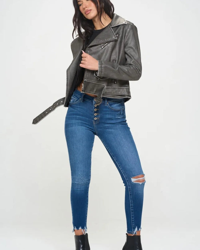 Coalition LA Zip Up Biker Jacket with Belt