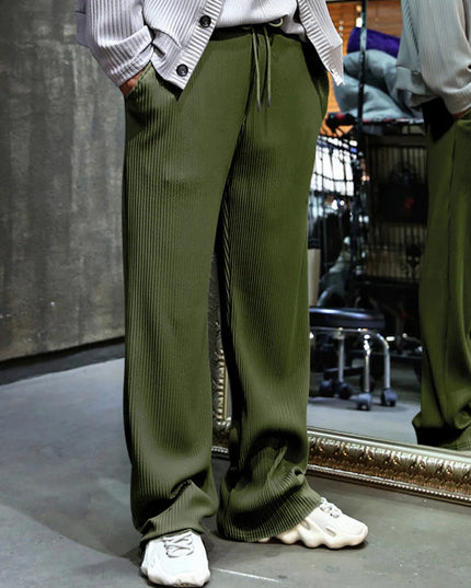 Men's Full Size Relaxed Fit Drawstring Wide Leg Pants Plus Size Military Green