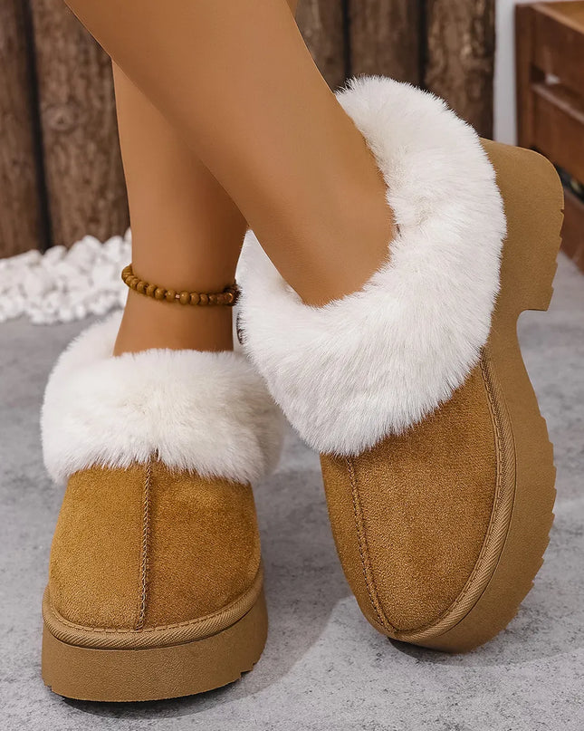 Cozy Fur-Lined Winter Platform Boots Camel