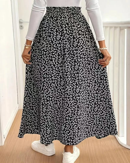 Floral Split Elastic Waist Maxi Skirt