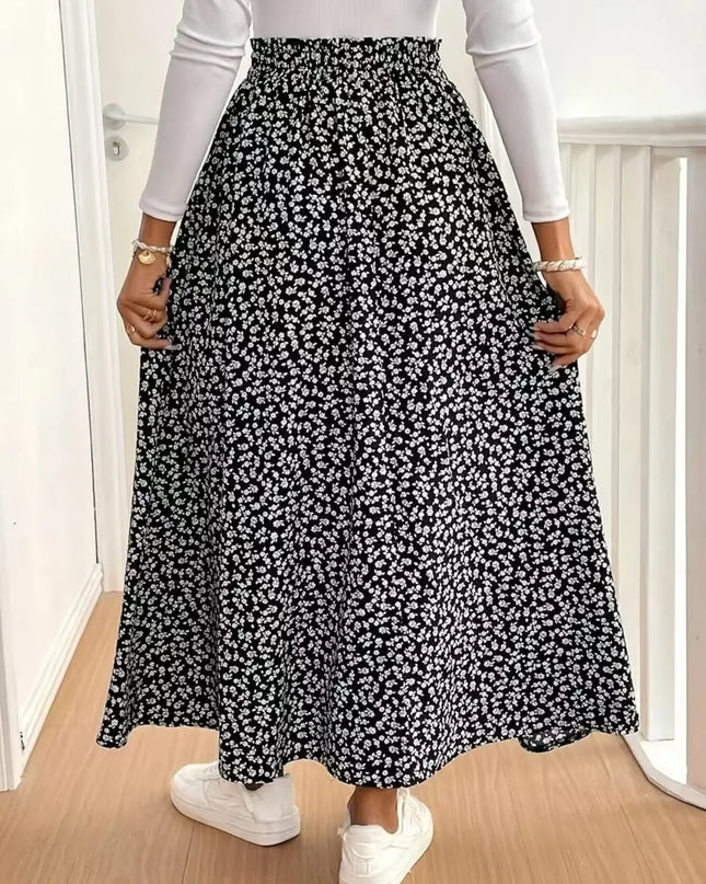 Floral Split Elastic Waist Maxi Skirt