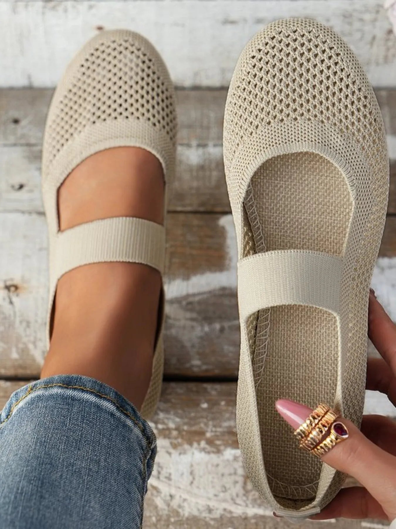 Breathable Mesh Slip-Ons Beige