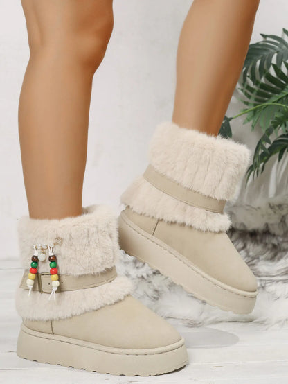 Round Toe Platform Boots Beige