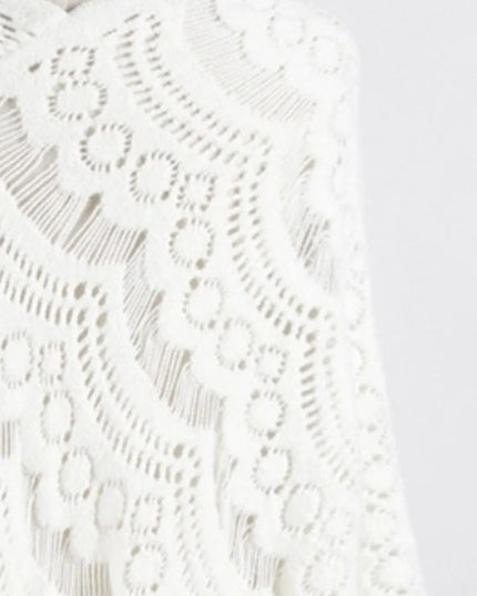 Fringe Openwork Surplice Cape Sleeve Poncho